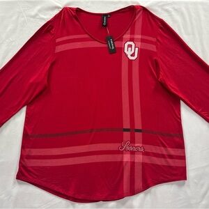 Oklahoma Sooners Women’s Red 3/4 Sleeve Stretchy T-Shirt With Plaid Design